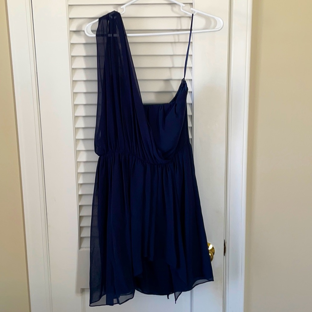 One shoulder navy minidress